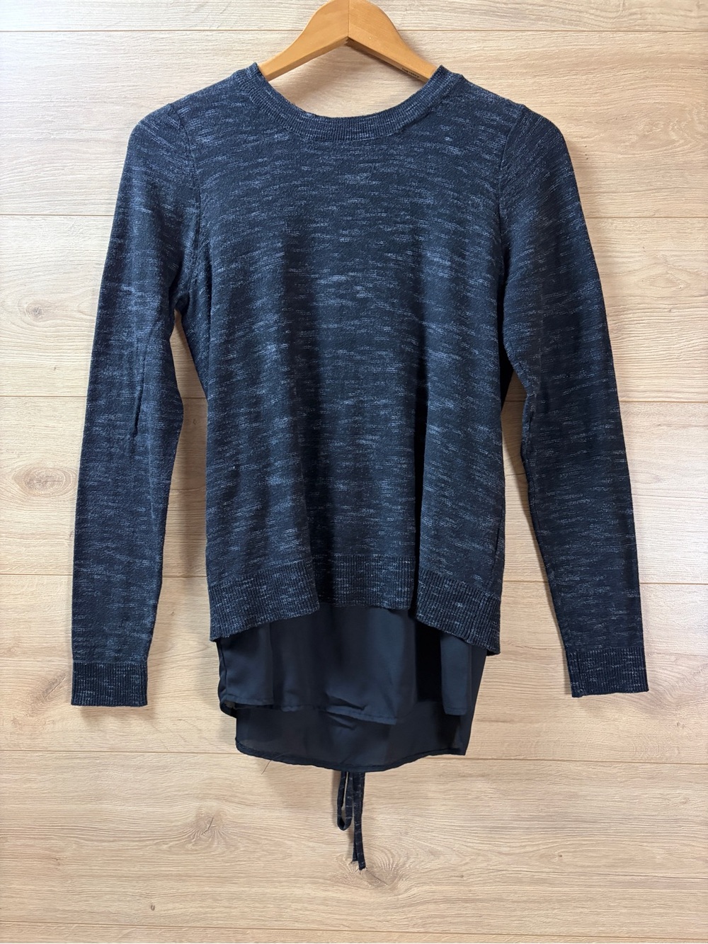 DEX Layered Look Charcoal Knit Pullover Lace-Up Back Small